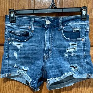 AMERICAN EAGLE Women's 6 Hi-Rise Shortie Stretch Distressed Blue Denim Shorts
